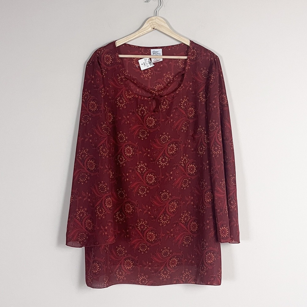 Vintage Giorgio Fiorlini Paisley Blouse Red Top Lightweight Semi Sheer 20 NWT